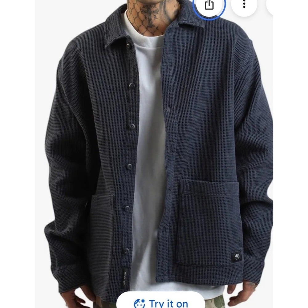Vans Waffle Knit Oversized Shacket Navy Blue XL Skater Streetwear, 90's Grunge